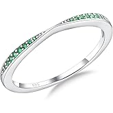 AGRULE Channel Set Moissanite/Blue Sapphire/Emerald/Ruby Wedding Band 925 Sterling Silver 2mm Width Stackable Birthstone Rings for Lover Women Bow Ring, Size 6 to 10 (Send Gift Box)