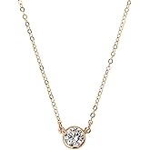 Designed By Stacey Handmade Elegant CZ Bezel Pendant Necklace, 14K Gold-Filled Chain, Dainty Everyday Jewelry, Gifts for Friend, Birthday, Anniversary, Homecoming, 16 to 18" Adjustable Length