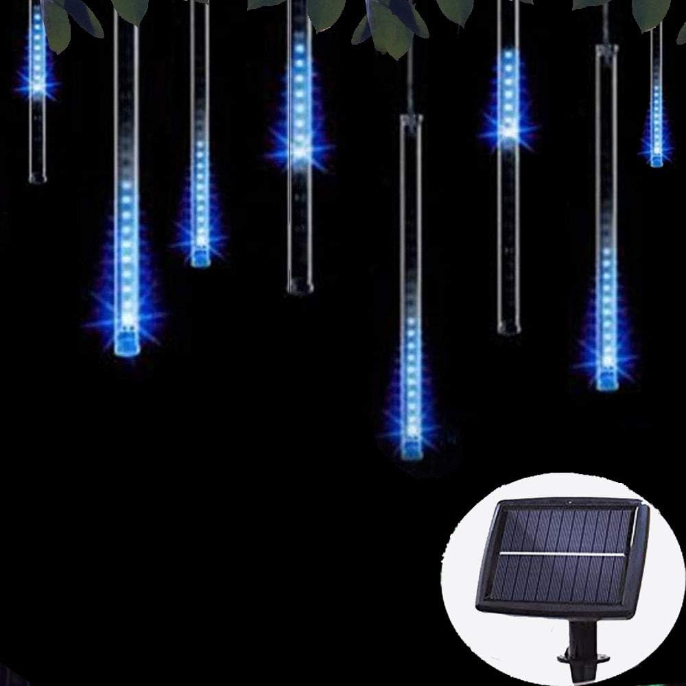 Solar Lights Tree Outdoor 10 Tubes Waterproof Meteor Shower Rain Lights Falling Rain Drop Christmas Light Cascading String Lights for Holiday Party Wedding Xmas Decoration (Blue)