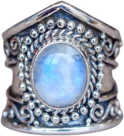 Muranba Boho Jewelry Silver Natural Gemstone Marquise Moonstone Personalized Ring