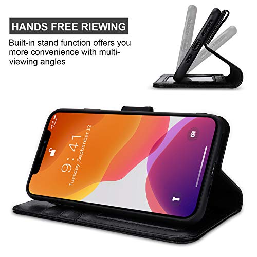labato iPhone 11 Wallet Case, Leather iPhone 11 Case with Credit Card Holder Slot Magnetic Closure Shockproof Flip Stand Case Cover Support Wireless Charging for Apple iPhone 11 6.1 inch Black