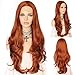 QD-Udreamy Trendy Fashion Natural Long Wavy Auburn Brown Color Synthetic Half Hand Tied Heat Resistant Lace Front Wigs 24 Inch