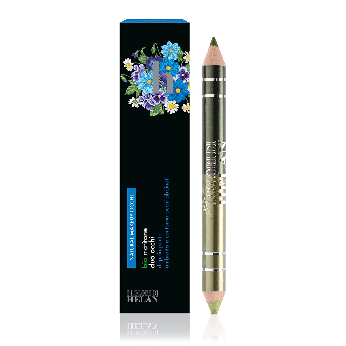Helan I Colori - Bio Eye Pencil Duo with All-in-One Matching Eyeshadow and Eyeliner Pencil, Double Pointed - Soft, Blushable & Long Lasting Eye Stick for Your Makeup - Made in Italy, Giada Moss Green
