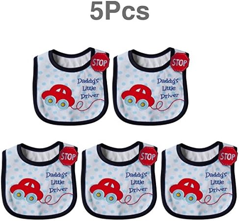 Ezeso Baby Bibs Waterproof Cute Cartoon Pattern Baby Saliva Towel Easy Wear Baby Bib (5 pcs car Pattern) …