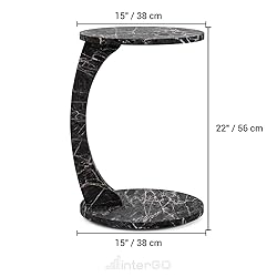 C-Shaped Round End Table with Rolling Wheels