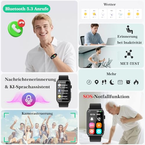 Marsyu 2026 Smartwatch Men Women ECG/Blood Pressure/BMI/HRV/Uric Acid, 1.57 Inch Health Watch with Phone Function 24H Blood Pressure Measurement Heart Rate Monitor Watch SpO2, Sleep Monitor Fitness