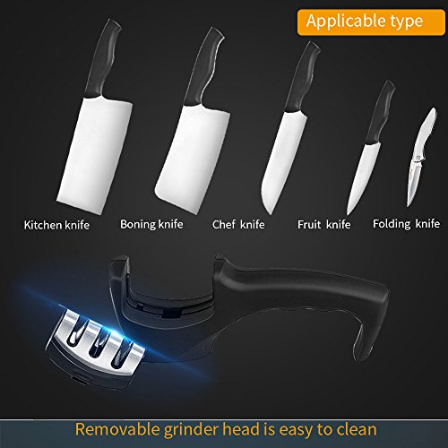 Hoimpro Kitchen Knife Sharpener - 3-Stage Diamond Knife Sharpening Tool Ceramic, Straight, Fruit, Pocket, Boning, Folding and Chef Knives (Safe and Portable), Helps Repair, Restore and Polish Blades
