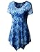 TWINTH Printed Tunic Plus Size Tie Dye Short Sleeve Handkerchief Hem Loose Fit Top Blue XL
