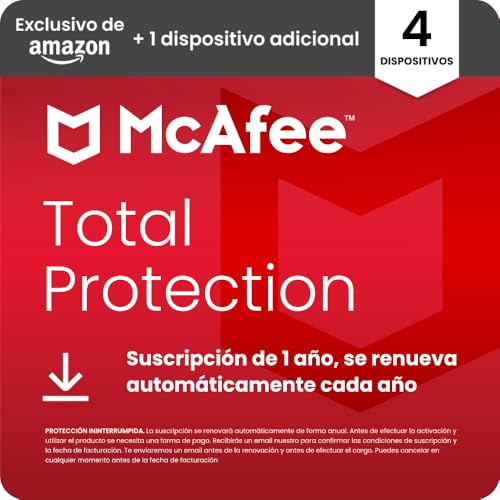 McAfee Total Protection para 4 más 1 Dispositivos adicional 2026 | Antivirus, VPN, el software de seguridad, gestor de contraseñas, | Suscripción de 1 año con renovación automática | Descargar