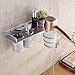 Mefeir 3-in-1 Wall Mount Bathroom Organizer with 2 Cups, Hair Blow Dryer Holder Washroom Shelf Hanging Rack Stand Toothbrush Storage