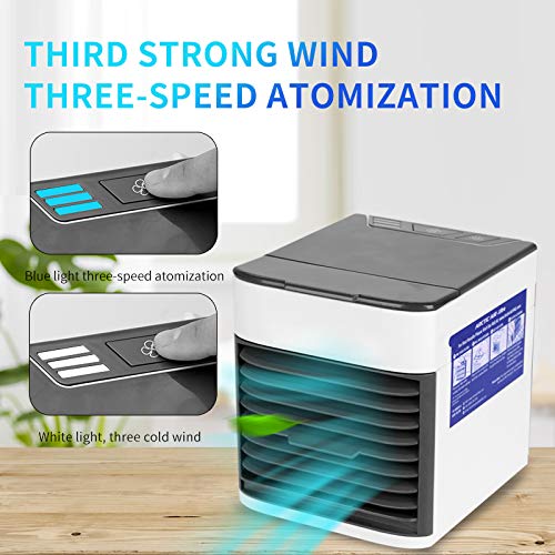 Miaogo Personal Space Air Conditioner 3 in 1 Mini USB Personal Space Air Cooler, Humidifier, Purifier, Desktop Cooling Fan with Blue LED Night Light and 3 Gear Speed (White)