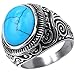 Men's Classic Vintage Turquoise Biker Stainless Steel Ring Band Silver Blue Size 11