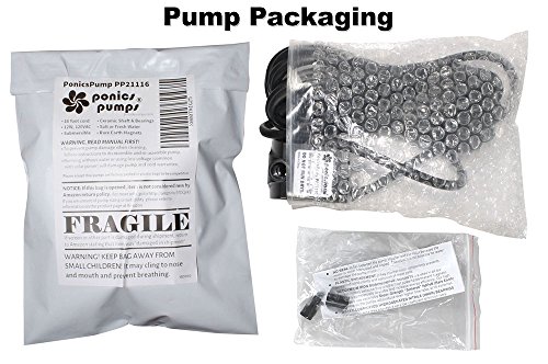PonicsPump PP21116: 211 GPH Submersible Pump with 16' Cord - 16W… for Hydroponics, Aquaponics, Fountains, Ponds, Statuary, Aquariums & more. Comes with 1 year limited warranty.