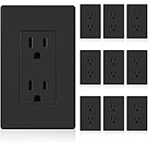 ELEGRP Matte Black Standard Decorator Electrical Wall Receptacle Outlet, 15A 125V, 2 Pole 3 Wire, Non-Tamper Resistant, NEMA 5-15R, Self-Grounding, Wall Plate Included, UL Listed, 10 Pack