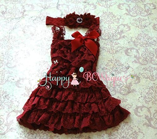Flower Girl Burgundy Lace Dress Set, Girl's Burgundy Lace Dress set