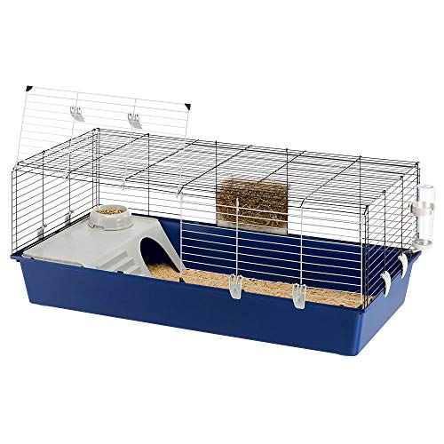 FERPLAST Rodent Cage RABBIT 120 for Rabbits, Guinea Pigs, Guinea Pigs, in Metal, Accessories included: Manger, Drinking bottle, House, Bowl. 118x58.5xh49.5cm