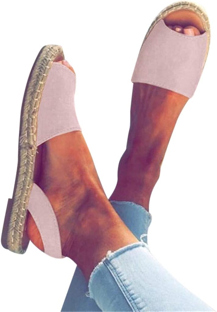 WEISUN Women Flat Sandals Women Ankle Strap Roman Slippers Summer Espadrilles Retro Peep-Toe Sandals Ladies Beach Shoes