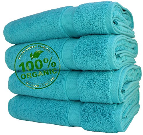 100 % Organic Turkish cotton, Antibacterial Premium Quality, Turkish Towels Super Soft, Plush Highly Absorbency,Everyday Use Quick dry. Long lasting (27 x 55 inch Bath Towel - Set of 4,Caribbean Aqua)
