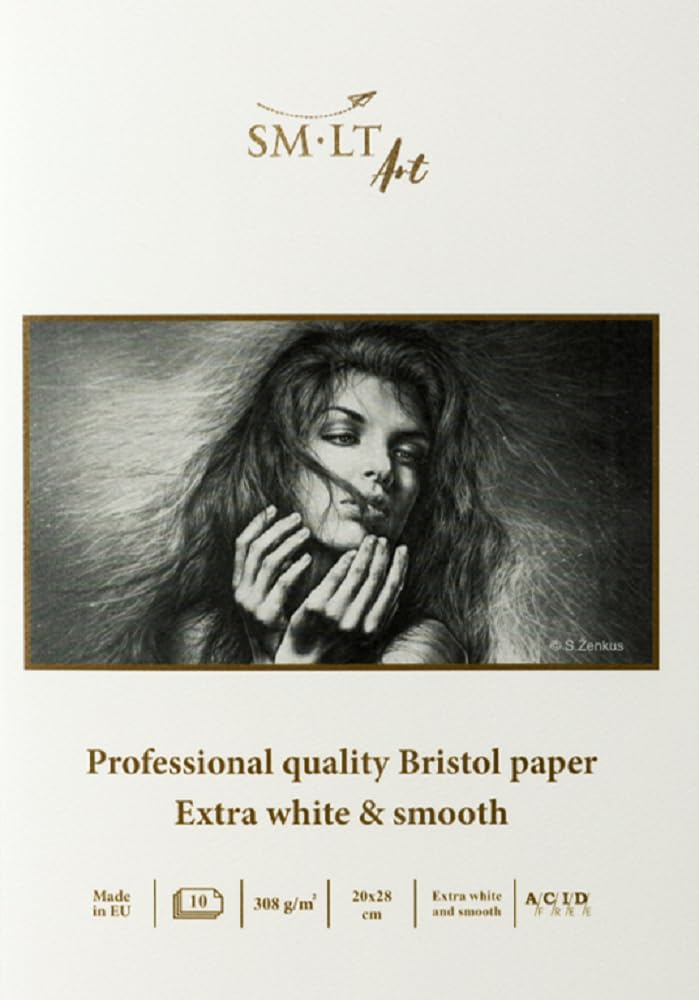 SM.LT Bristol Pad Extra White and Smooth, Format 20 x 28 cm, Consisting of 10 Sheets, 308 g/m² PS-10(308) ST/PRO