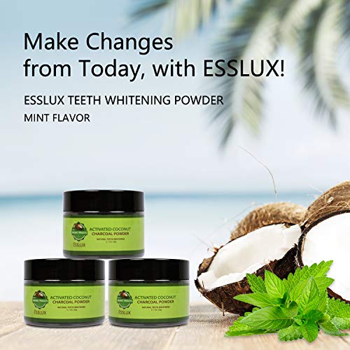 Activated Charcoal Powder, ESSLUX Natural Coconut Charcoal Teeth Whitening Powder, Organic Teeth Whitener, for Teeth Stain Removal, FDA Approved - Mint Flavor