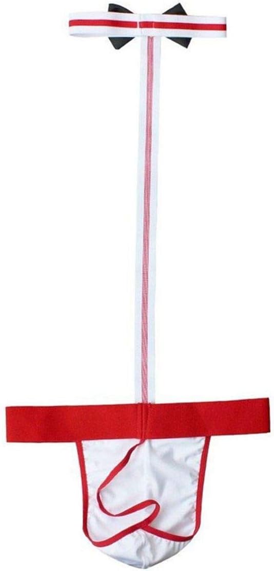 Acizi Men's Sexy Collared Bow Tie Bodysuit Thong Butler Teddy Costume Underwear