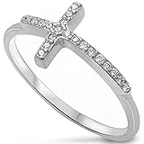 Hot Trend Sideways Cross Cubic Zirconia .925 Sterling Silver Ring Sizes 4-14