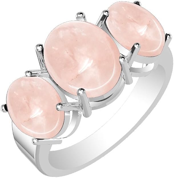 2.15ctw, Genuine Rose Quartz Oval & .925 Silver Plated Three Stone Ring Size6 Amazon.co.uk