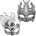 Silver/Black Flying Butterfly Women Mask & Silver Roman Warrior Men Mask Venetian Couple Masks for Masquerade/Party/Ball Prom/Mardi Gras/Wedding/Wall Decoration