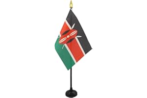 AZ FLAG - Kenya Table Flag 15x10 Cm - Kenyan Mini Desk Flag 100% Polyester 4'' x 6'' - Office Flag with 25 Cm Pole - Golden S