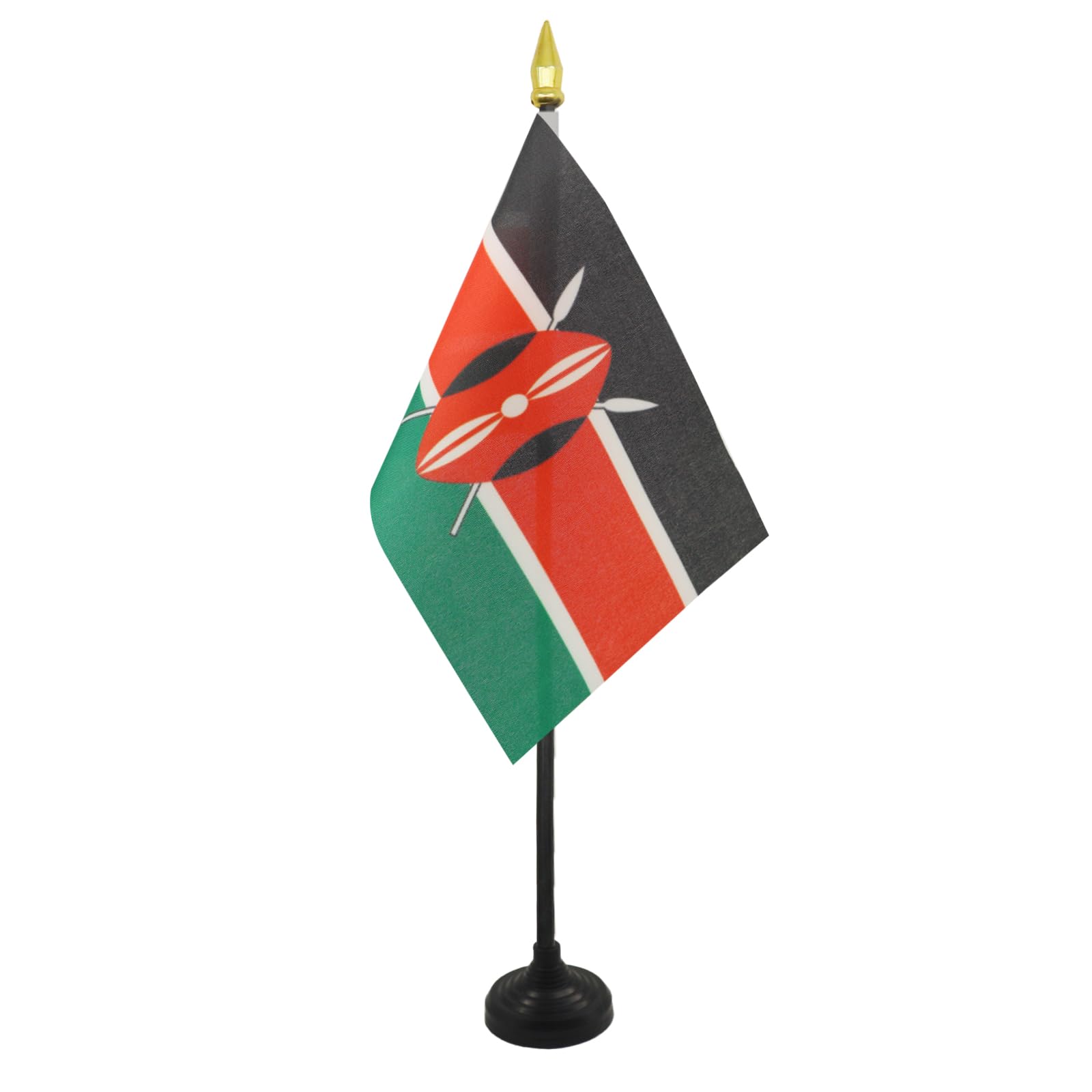 AZ FLAG - Kenya Table Flag 4'' x 6'' - Kenyan Mini Desk Flag 100% Polyester 15 x 10 cm - Office Mini Banner with 10'' Pole - Golden Spear