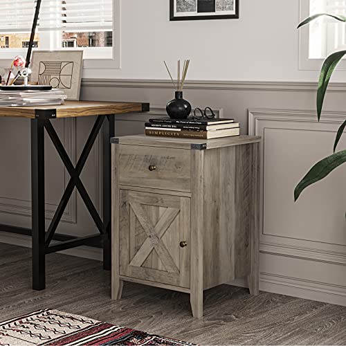Itaar Farmhouse Rustic Nightstand with Charging Station for Bedroom