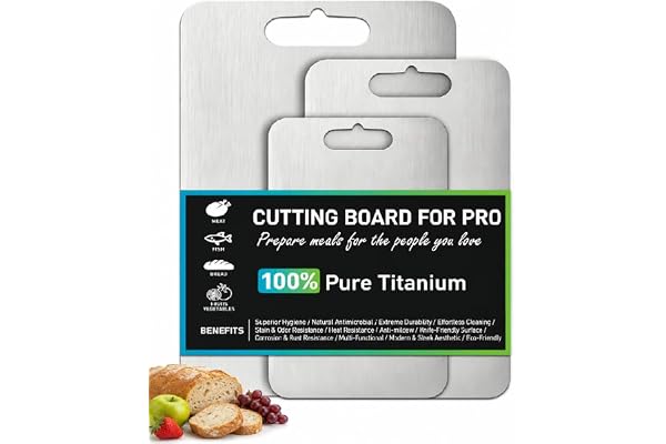 Titanium Cutting Board Set of 3, 100% Pure Titanium Cutting Boards for Kitchen, Double-Sided Food-Grade Surface, Hygienic, Sc