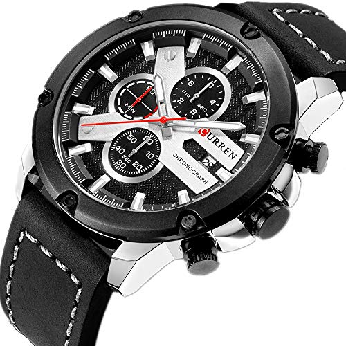 CRRJU Large Dial Men Fashion Sport Military Calendar Wrist Watches with Leather Black Belt