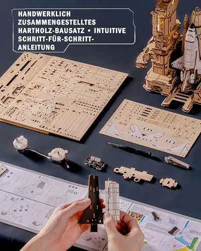 ROKR 3D Puzzle Wooden Space Shuttle, 3D Wooden Puzzle Adult Wooden Models Construction Kits, Gifts for Space Enthusiasts, Space Shuttle, LKA02