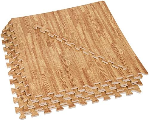 EVA Foam Exercise Mats - 96 Sq Ft Wood Grain Gym Floor Interlocking Mats (Light)