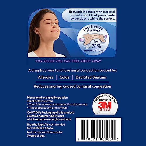 Breathe Right Nasal Strips Lavender Scent Extra Strength Tan Nasal