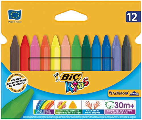 BICKids Plastidecor Colouring Crayons - Cardboard Wallet of 12 - Assorted Colours - Ideal For Small Kids