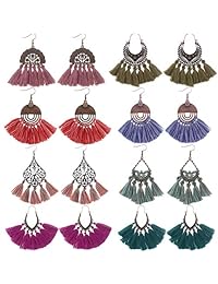 Udekit - Juego de pendientes vintage con borla colgante para mujer y niña