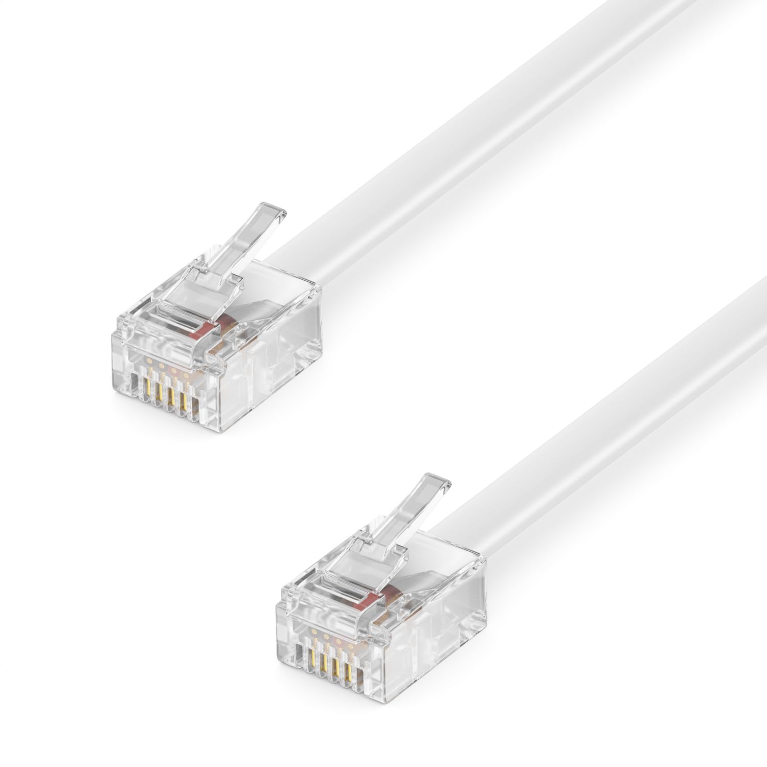 deleyCON 20m (65.62 ft.) Telephone Cable RJ11 Modular Cable 6P4C Western Cable RJ11 on RJ11 Connector Flat Cable Telephone Socket Modem Router Fax ISDN DSL VDSL Internet White