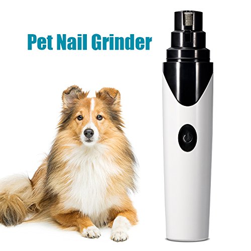 Pet Nail Grinder, Mindsinglong USB Rechargeable Electric Animals Nail Grooming Tool for Small Medium Large Size Dogs, Cats and Other Pets - White