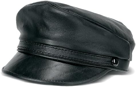 Carroll Leather Flat Top Cap (Black, Large)