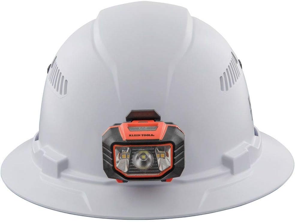 Klein Tools 60407 Hard Hat, Light, Vented Full Brim Style, Padded, Self-Wicking Odor-Resistant Sweatband, White - - 