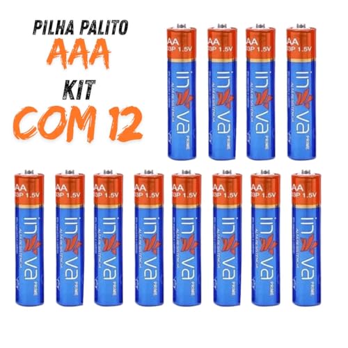 Kit 12 Pilhas AAA Inova Prime 1,5V Zinco Carbono – Palito – Alta Duração, Energia Estável e Maior Resistência