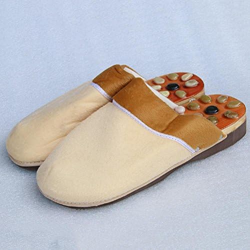 Indoor man magnetic improve blood circulation massage sandal slippers household acupoint foot massager jade stone slippers, khaki, 41