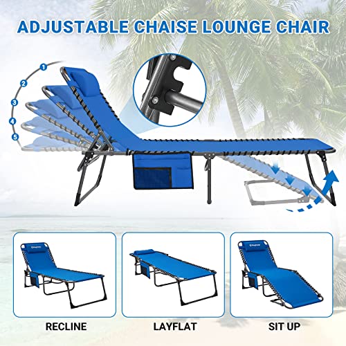 KingCamp Outdoor Chaise Lounge Chair, Portable Adjustable Trifold Lay