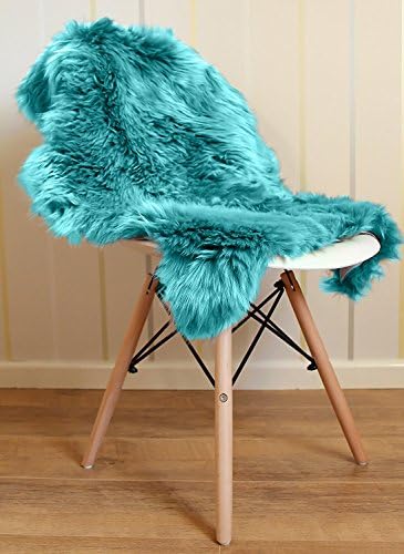 HL Faux Fur Fluffy Sheepskin Rug for Living Room Hand-made White Seat Pad Shag Fuzzy Kids Carpet with Super Fluffy Thick,Used As An Area Rug in Armchair,Bedroom Sofa Floor 2ft. x 3.2ft. (Lake Blue)
