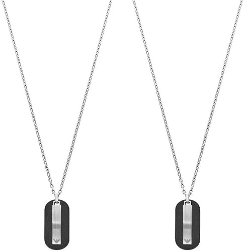 Amazon エンポリオアルマーニ Emporio Armani ペアネックレス ペンダント ファッション ジュエリー アクセサリー メンズ レディース ブラック シルバー レザー ステンレス Egsegs 並行輸入品 ネックレス 通販