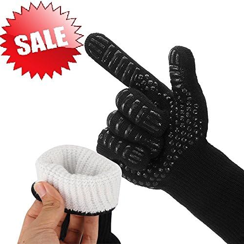 BBQ Gloves, Grill Gloves Oven Gloves 932°F Extreme Heat Resistant Gloves Heavy Duty Grill Cooking Gloves for Men, Women, Outdoor, Barbecue (Black)