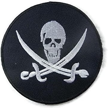 Jolly Roger Embroidered Military Patch Circle 3" Diameter Black Morale Patch