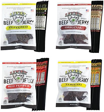 Lucky Beef Jerky 16 Piece Mixed Slab/Stick Combo Pack, 27 ounces